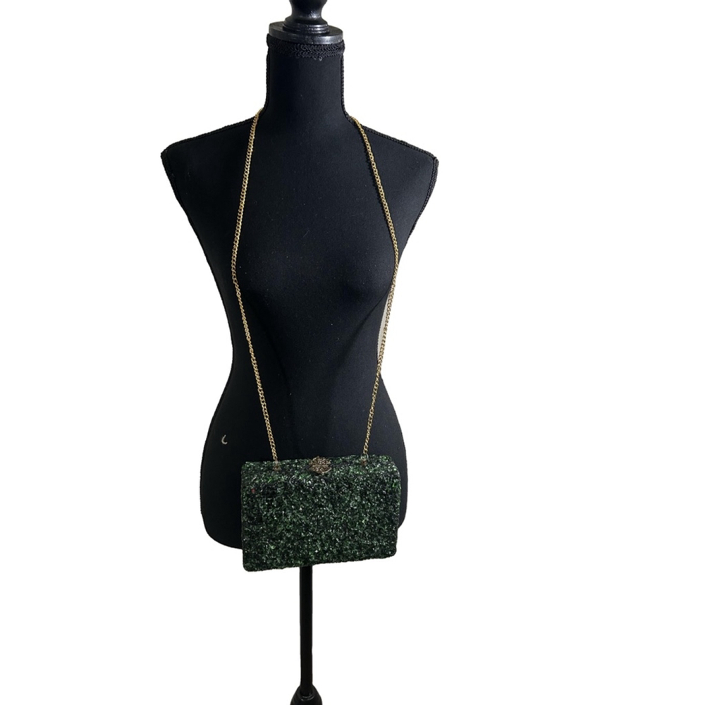 NEW Ramla Emerald Crushed Glass Gold Chain Handcrafted Clutch